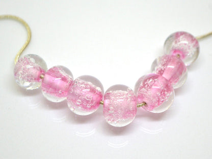 Pink Bubble beads, Glass handmade lampwork, Pink glass beads, Jewelry making, Pastel beads, SRA Artisan lampwork bracelet necklace beads set