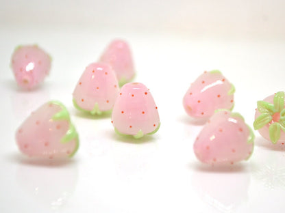 Pink Strawberry glass beads, Lampwork berries, Lampwork strawberry, Glass Berry beads, Garden beads, Nature inspired, Forest glass beads
