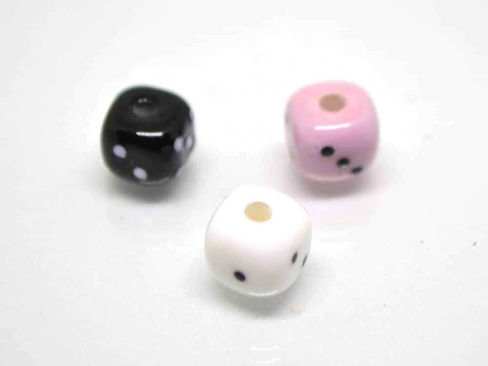 Glass dice beads, Handmade lampwork beads, 8mm glass cube beads, Funky dice glass beads, white glass dice, black dice, pink dice,opaque dice
