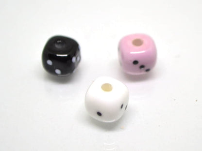 Glass dice beads, Handmade lampwork beads, 8mm glass cube beads, Funky dice glass beads, white glass dice, black dice, pink dice,opaque dice
