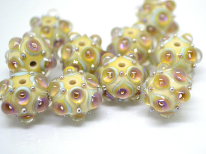 Beige purplish Lampwork bead, Ivory glass beads, Pastel lampwork beads, Focal beads, Artisan lampwork, Handmade bead, Rondelle beads