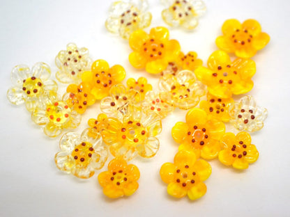 Yellow glass beads, Set of 12pcs, Honey yellow flower beads, Golden yellow beads, Topaz yellow beads, Floral lampwork, Artisan Lampwork bead