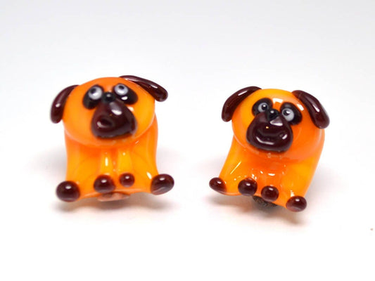 tiny glass dog pendant charm tiny dog earrings jewelry making dog kid jewelry artisan lampwork dog pug gift orange dog charm year of the dog