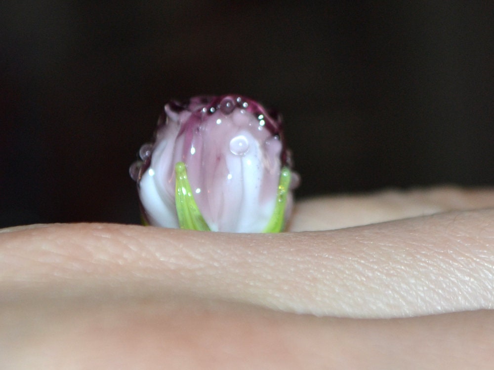 Amethyst white rosebud beads, Lilac floral lampwork, Lilac glass beads, DIY Jewelry, Flower glass beads, Flower Jewelry, Made for order
