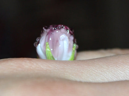 Amethyst white rosebud beads, Lilac floral lampwork, Lilac glass beads, DIY Jewelry, Flower glass beads, Flower Jewelry, Made for order