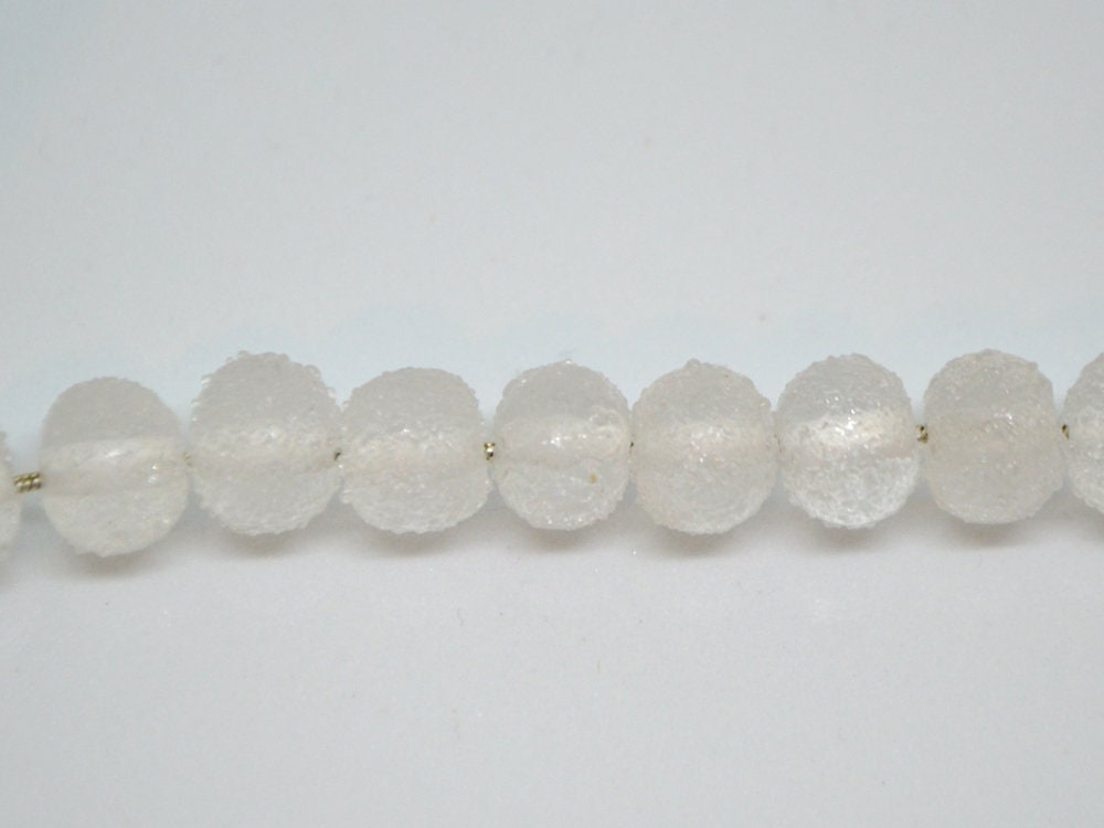 White frosted glass beads, Freeze glass beads, Icy lampwork beads, Rondelle glass beads, Sugar glass beads