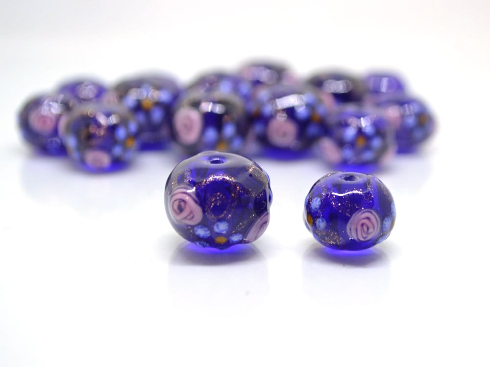 Cobalt Venetian Glass beads, Ethnic glass beads, Vintage bead jewelry, Glass murano beads, Dark blue beads, Beads for eariings,Lampwork bead