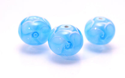 handmade blue beads lampwork bead glass aqua bead jewelry making set  artisan lampwork glass blue bubbles flower jewelry decor Murano glass