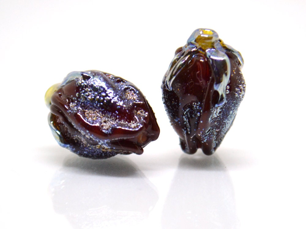 Dark Red rose bud beads, Lampwork Rose Bead, Floral lampwork beads, Focal lampwork beads, Sparkle lampwork, glitter