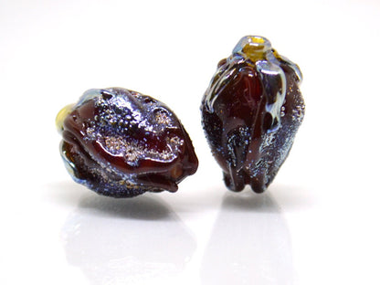 Dark Red rose bud beads, Lampwork Rose Bead, Floral lampwork beads, Focal lampwork beads, Sparkle lampwork, glitter