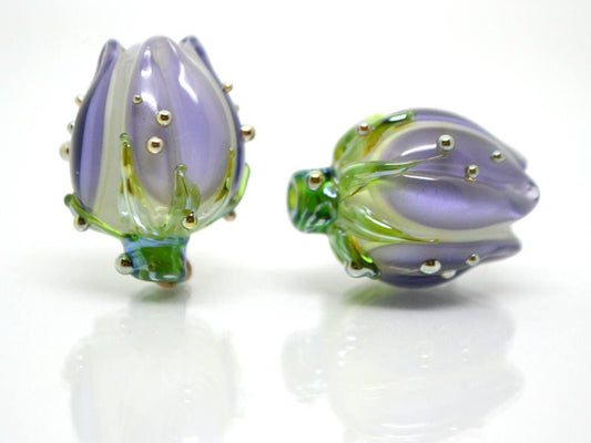 floral glass beads artisan lampwork bead pendant flower bud bead pastel beads light purle glass beads for earrings flower bead pendant glass
