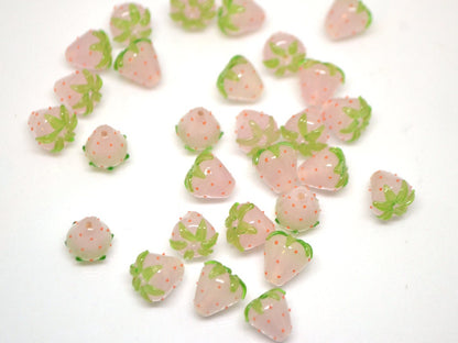 Blush pink Strawberry 10mm glass beads, Pale Pink Lampwork berries, Small strawberry, Berry fruit beads, Berry Jewelry, Small glass beads