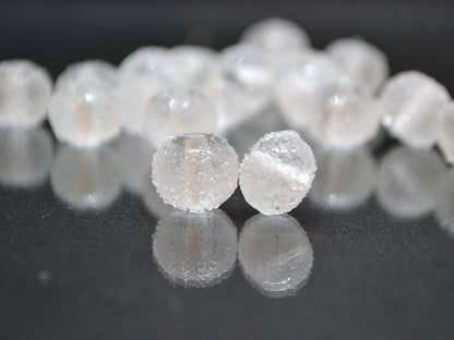 White frosted glass beads, Freeze glass beads, Icy lampwork beads, Rondelle glass beads, Sugar glass beads