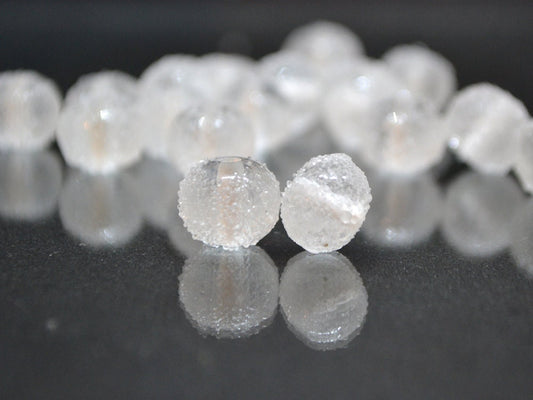 White frosted glass beads, Freeze glass beads, Icy lampwork beads, Rondelle glass beads, Sugar glass beads