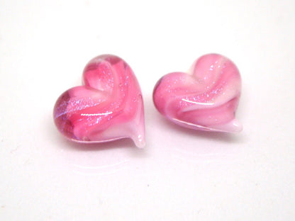 Pink heart beads, Pink glass bead, Heart jewelry making, Sparkle Lampwork heart, Heart shape, Glass Heart charm, Half-drilled beads