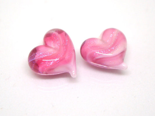 Pink heart beads, Pink glass bead, Heart jewelry making, Sparkle Lampwork heart, Heart shape, Glass Heart charm, Half-drilled beads