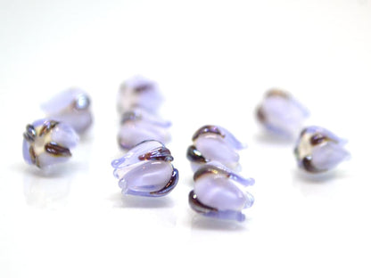 Lavender small lampwork beads, Light purple flower beads, Tiny glass beads, 7mm flower beads, Artisan lampwork