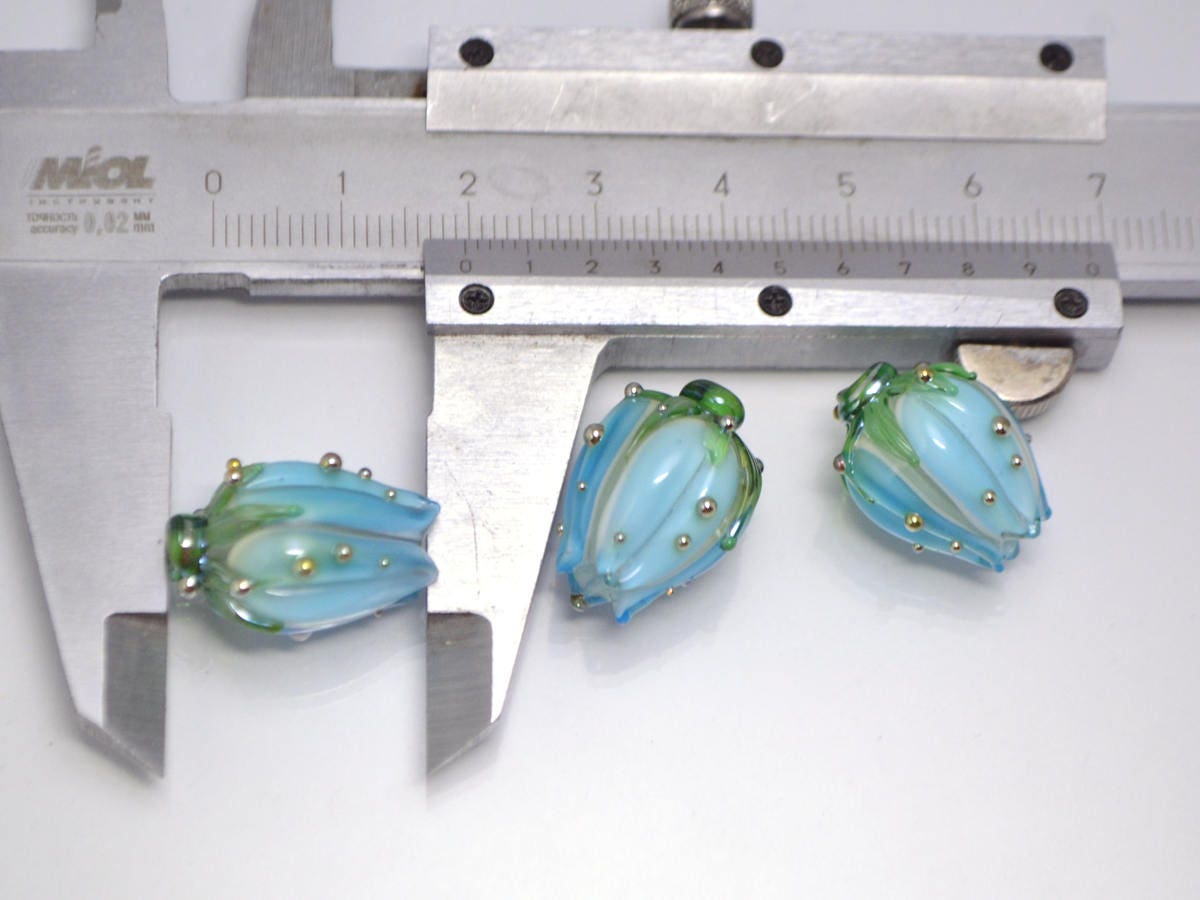 sky blue flower lampwork beads artisan lampwork wedding floral glass Bud blossom beads for earrings rose silver blue beads something blue
