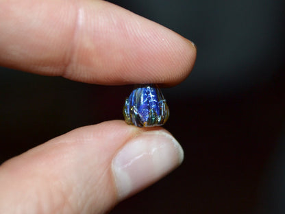 Purple green flower beads, Purple yellow floral beads, Netting pattern beads, 7mm glass beads, Tiny flower beads, Artisan lampwork beads