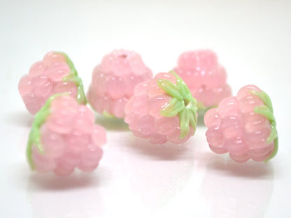 Pale pink lampwork raspberry, Pink glass berries, Lampwork raspberries, Berry jewelry, Berry glass beads, Glass Raspberry