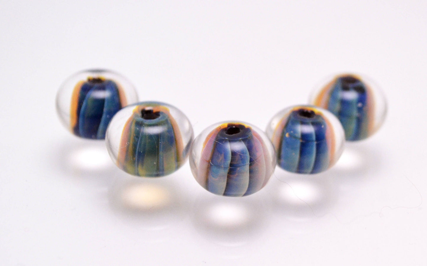 Glass beads for jewelry making set lampwork handmade artisan beads stripe glass beads clear blue rondelle lampwork bead bracelet making bead