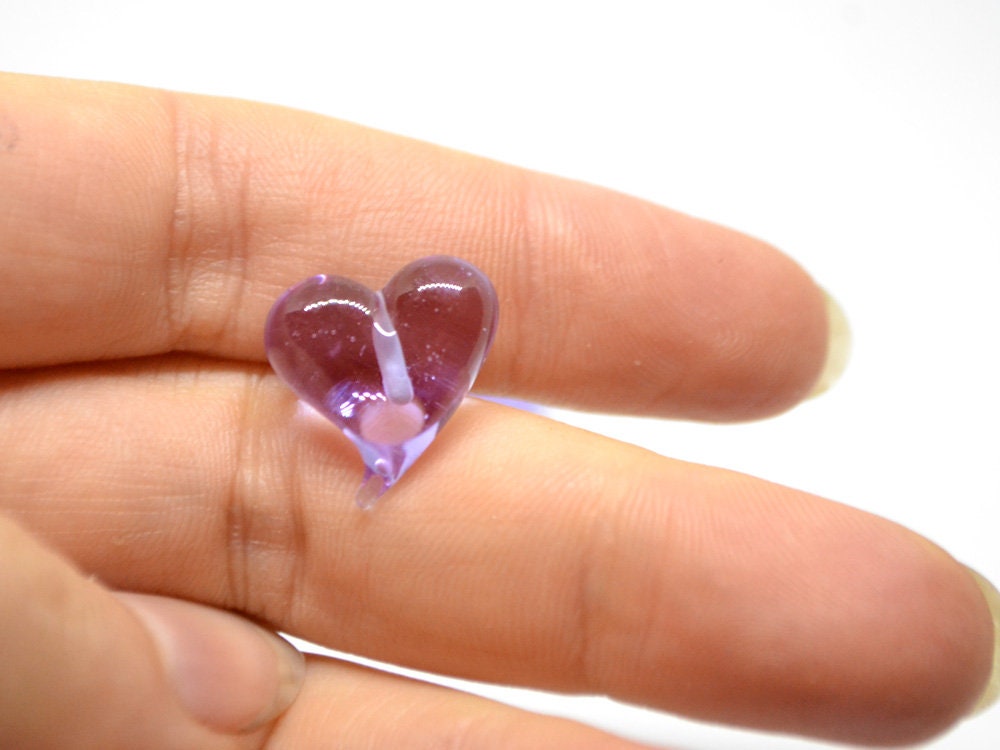 Lavender purple heart beads, Lampwork heart, Purple beads, Violet heart beads, Glass heart shape, Murano bead, Half-drilled beads