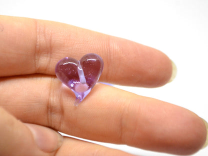 Lavender purple heart beads, Lampwork heart, Purple beads, Violet heart beads, Glass heart shape, Murano bead, Half-drilled beads