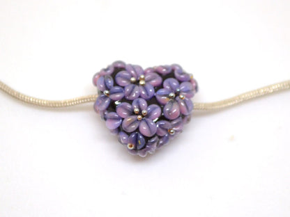 purple heart bead flower violet purple heart pendant focal beads romantic jewelry making lampwork heart bead lavender pendant lampwork