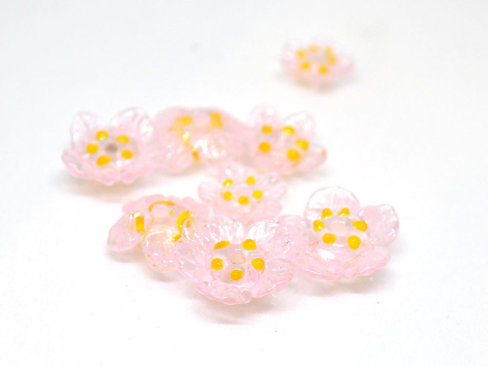 clear pink glass beads artisan lampwork beads set wedding set of beads wedding beads tender glass beads Floral glass beads glass flower bead