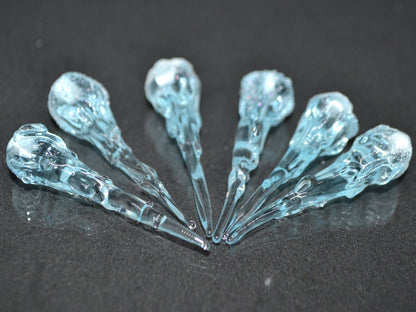 Blue Icicle Glass Beads, Frosted Glass beads, Snow Lampwork, Christmas Beads, Artisan lampwork, Glass Icicle Ornament, Sparkle icicle charm