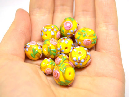Sunny Yellow Glass beads, Vintage glass beads, Venetian Glass, One of a kind beads, Set of beads, Artisan lampwork
