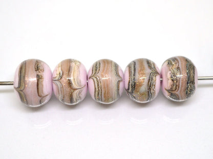 Pink and Gold glass beads, Gold sand Glass beads, Artisan lampwork, Beads for bracelet, Pale pink glass beads, Lampwork Beads set