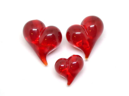 Red heart charm beads, Lampwork heart, Red glass beads, Glass heart shape bead, Murano style bead, Half-drilled beads, Artisan lampwork