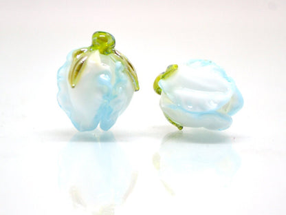 Pale blue glass beads, Lampwork flower beads, Sky blue beads, White blue glass beads, Romantic lampwork, Artisan lampwork, Something blue