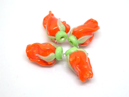 Orange rose bud beads, Lampwork Glass rosebud beads, Lampwork rose flower, Focal lampwork beads