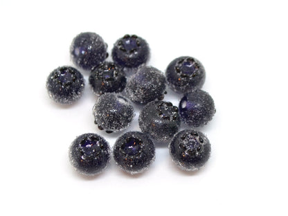 Dark purple glass berries, Frost berry beads, Lampwork blueberry, Purple berry, Glass fruits