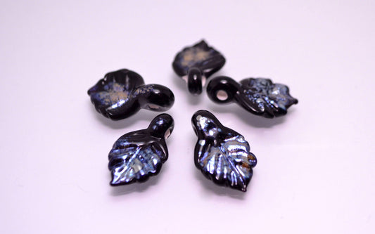 silver handmade jewelry bead black jewerly decor  floral glass jewelry leaf making glass leaf jewelry design artisan lampwork silver glass
