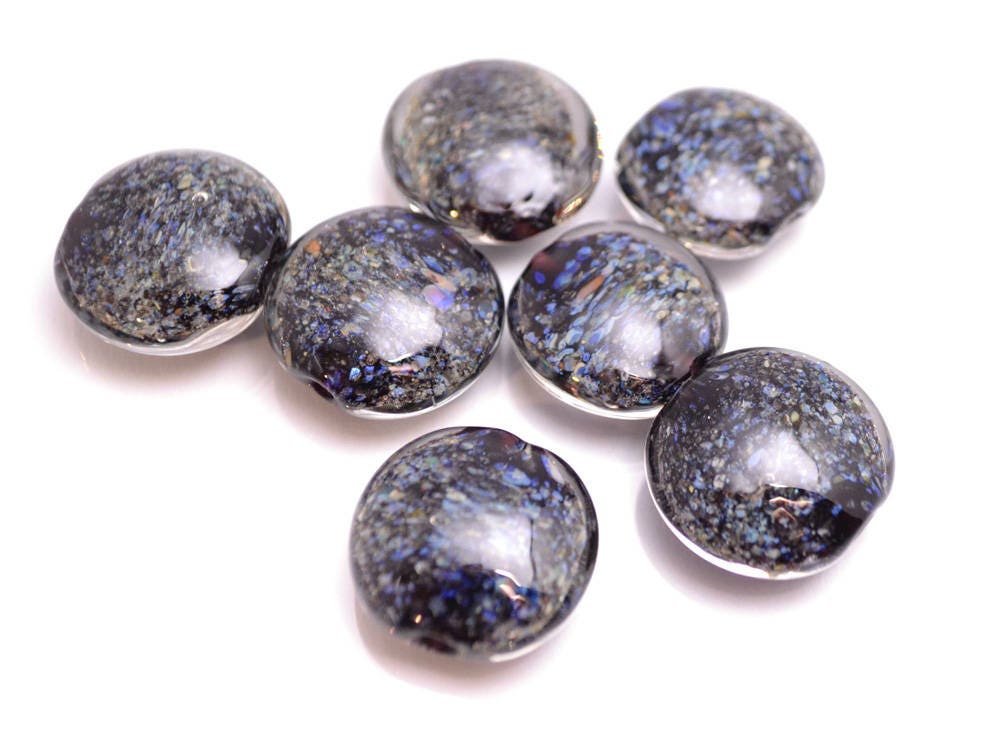 space glass beads jewelry making set beads lampwork handmade artisan lampwork lentils blue black glass beads stardust necklace beads set