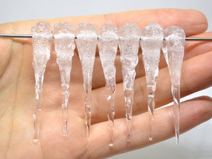 Frosted Icicle Glass Beads, Winter Lampwork, Transparent Glass beads, Xmas Lampwork, Christmas beads, Holiday beads, Artisan lampwork
