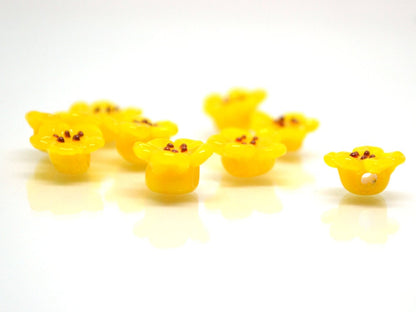 Yellow flower button beads, Honey yellow glass button beads, Flower button, Flower Lucite buttons, Artisan Lampwork