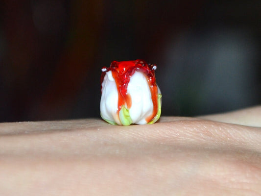 Red white rosebud beads, Red floral lampwork, Lampwork Earrings DIY, Glass rose beads, Spring lampwork, SRA beads, Lampwork pair
