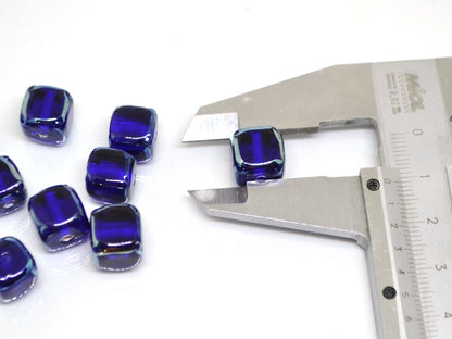 cobalt blue square beads blue cube beads blue spacer beads blue lampwork beads artisan lampwork 10mm cube beads glass blue beads spacer