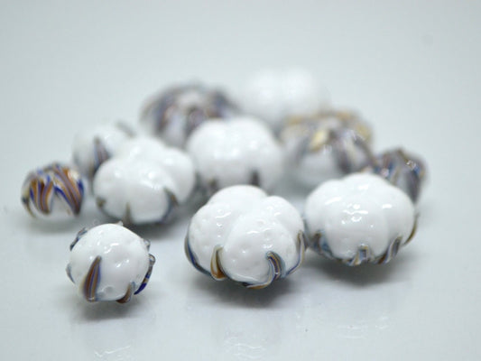Lampwork cotton flower, Cotton flower beads, Nature inspired, Artisan lampwork, white silver beads