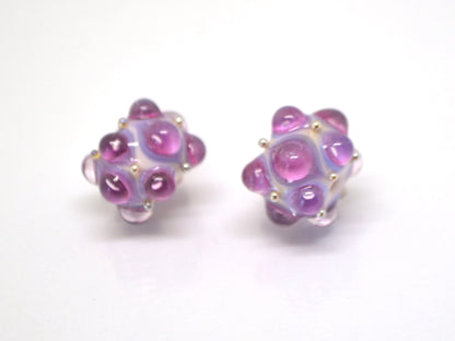 Lavender handmade glass bead, 10mm glass beads, White Purple lampwork, Artisan lampwork, Beads for bracelet, Jewelry beads