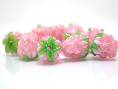 Tender pink lampwork raspberry, Glass berry beads, Lampwork raspberries, Glass fruit beads, Glass Raspberry, Lampwork berry beads