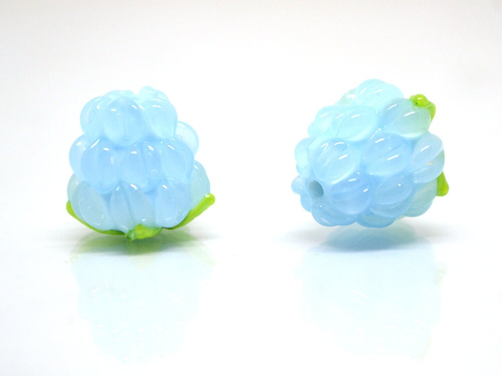 Sky blue lampwork raspberry, Gloss Glass berries, Lampwork berry beads, Berry fruit beads, Glass Raspberry, Tiny Food lampwork beads