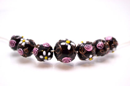 Italian glass jewelry murano glass bead black pink bead bracelet black lampwork artisan bead bead jewelry making chamomile bead jewelry