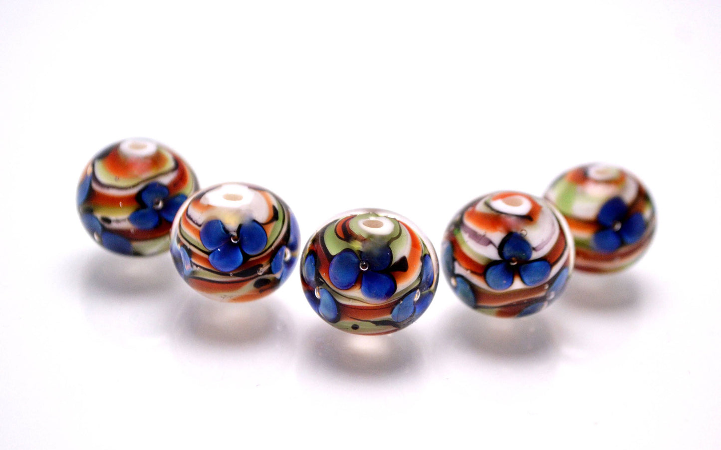 Lampwork glass bracelet making set bead for jewelry making lampwork artisan blue stripe bead blue flower bead glass art handmade bead set