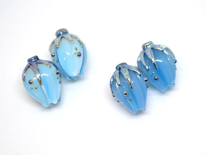 Handmade glass sky blue flower beads|Light Blue Silver|Glass pendant|Flower bud bead|Floral lampwork|Something blue|Wedding jewelry making