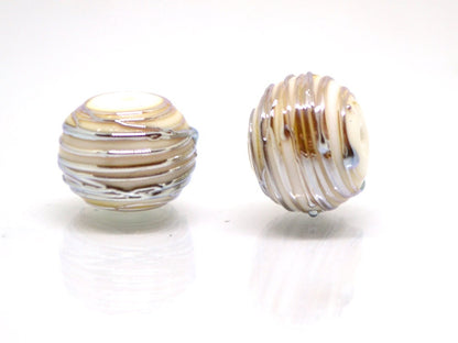 White and gold lampwork glass Beads, Stripes beads, Silver Stains beads, electric beads, Artisan lampwork, Handmade glass beads, beige beads